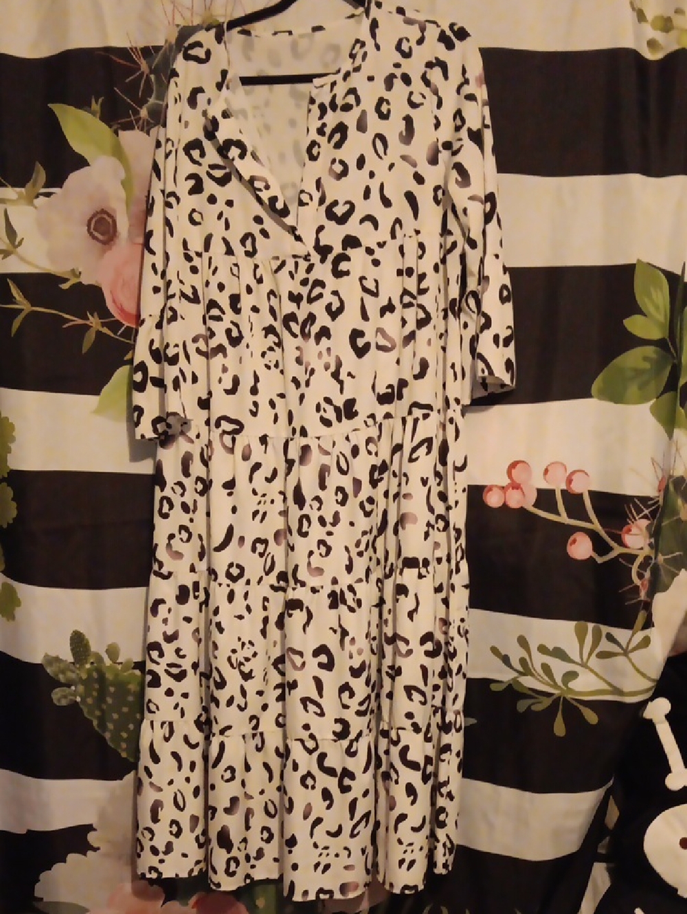 Black & White Leopard Print Tiered Maxi Dress